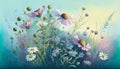 Colorful pastel colored watercolor painting style abstract meadow flowers illustration Royalty Free Stock Photo