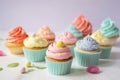 colorful and pastel cupcakes for springtime or baby shower