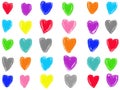 Colorful pastel doodle heart shape drawing isolate on white background.