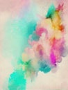 Colorful pastel drawing paper texture bright banner, print. Watercolor abstract wet hand drawn violet blue green yellow