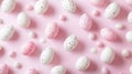 Easter Eggs Scattered on Light Pink Background With Small Balls Royalty Free Stock Photo