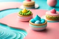 A colorful pastel land of delicious, tasty sweets and candies, sugar wool, pink and blue marshmallow illustration 3d design from d