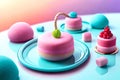 A colorful pastel land of delicious, tasty sweets and candies, sugar wool, pink and blue marshmallow illustration 3d design from d