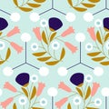 Colorful pastel retro flowers in a seamless pattern design Royalty Free Stock Photo