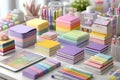 Colorful Pastel Stationery Desk Setup for Creative Projects and Organization Generative AI Royalty Free Stock Photo