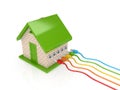 Colorful patch cords and small house.