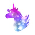 Colorful patch with unicorn silhouette, bright colors. Background under clipping mask. Hand drawn Illustration for kid text