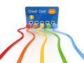 Colorful patchcords connected to credit card. Royalty Free Stock Photo