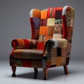 Colorful Patchwork Chair: A Modern American Armchair With Pictorial Fabrics