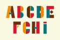 Colorful patchwork english alphabet. Isolated quilt letters