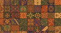 Colorful Patchwork Tile Seamless Pattern with Orange Olive and Blue Tones Graphic Design Wallpaper Textile Print Royalty Free Stock Photo