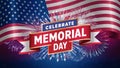 A colorful and patriotic banner celebrating Memorial Day. It features a red, white, and blue background