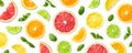 Colorful pattern of citrus fruit slices and mint leaves Royalty Free Stock Photo