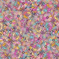 Colorful pattern with doodle flowers. Vector unique illustration