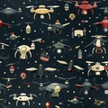 Colorful pattern of dreaded drones in flat illustrations (tiled