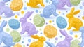 Colorful Pattern of Easter Eggs and Rabbits on a White Background for Festive Celebrations Royalty Free Stock Photo