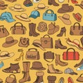 A colorful pattern featuring various accessories on a yellow background. Includes Royalty Free Stock Photo
