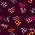 Colorful Pattern fill in the heart shape with stripe ,polka dots in hand painting brush for valentines,design for fashion,fabric, Royalty Free Stock Photo