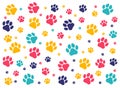 Colorful Pattern Footprints of a dog or cat. Isolated silhouette vector.