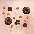 Colorful Pattern made of Donut, Chocolate Cookie and Candy Royalty Free Stock Photo