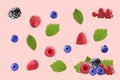 Colorful pattern made of fresh fruits on colored background Royalty Free Stock Photo