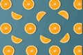 Colorful pattern of oranges. Top view of the citrus fruits and sliced. Concept fruit design. Royalty Free Stock Photo