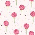 Colorful Pattern of Pink Lollipops With Polka Dots on Light Background