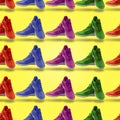 Colorful pattern sneakers sport footwear shopping yellow background Royalty Free Stock Photo