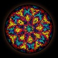 Colorful pattern in style of Gothic stained glass window with round frame. Abstract floral ornament Royalty Free Stock Photo
