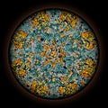 Colorful pattern in style of Gothic stained glass window with round frame. Abstract floral ornament Royalty Free Stock Photo