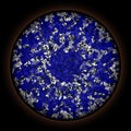 Colorful pattern in style of Gothic stained glass window with round frame. Blue and white floral ornament Royalty Free Stock Photo