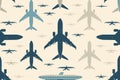 A colorful pattern of various airplane illustrations arranged in a seamless, repeating design on a light background Royalty Free Stock Photo