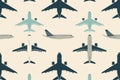 A colorful pattern of various airplane illustrations arranged in a seamless, repeating design on a light background Royalty Free Stock Photo