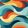 Colorful pattern of waves on a vibrant, mid-century inspired background (tiled)