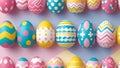 Colorful patterned Easter eggs on a geometric background. Spring holiday. Royalty Free Stock Photo