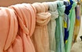 Colorful patterned shawls and scarves at the street market Royalty Free Stock Photo