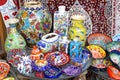 Colorful ceramic pottery dinner set, souk Jerusalem, Israel