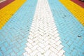 Colorful paving worm brick block pattern for thai people travelers travel visit and walking on multicolor footpath way go to