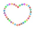 Colorful Paw Prints Heart Frame.