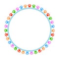 Colorful paws animal round frame vector image