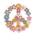 Colorful peace flower symbol. Famos sign made of daisy flowers. Linear color vector illustration.