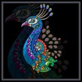 Colorful Peacock bird mandala arts isolated on black background