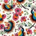 Colorful Peacock Flower Pattern: Retro Floralpunk Design Royalty Free Stock Photo