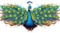 A colorful peacock with its feathers spread out. Generative AI image. Royalty Free Stock Photo