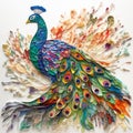 A colorful Peacock made from torn paper layers Royalty Free Stock Photo