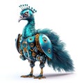 Colorful peacock robot, robotic bird isolated over white background. Created with generative Ai Royalty Free Stock Photo