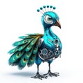 Colorful peacock robot, robotic bird isolated over white background. Created with generative Ai Royalty Free Stock Photo