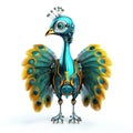 Colorful peacock robot, robotic bird isolated over white background. Created with generative Ai Royalty Free Stock Photo
