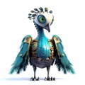 Colorful peacock robot, robotic bird isolated over white background. Created with generative Ai Royalty Free Stock Photo