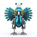 Colorful peacock robot, robotic bird isolated over white background. Created with generative Ai Royalty Free Stock Photo